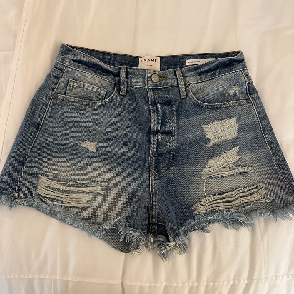 FRAME Re Released Rigid Le Original Short Jean Shorts Distressed